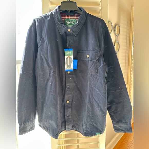 Woolrich the Green label Men’s Shacket Flannel Lined Button up Navy Large New - Picture 4 of 13